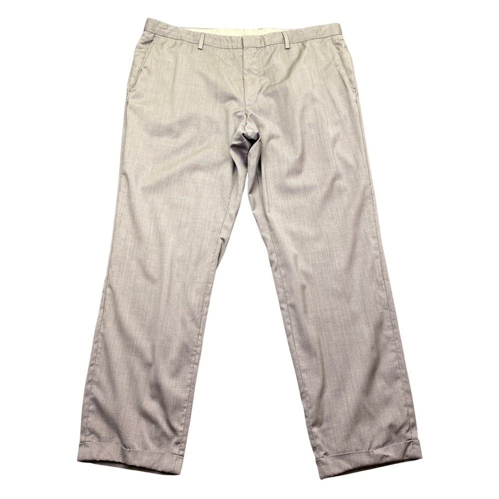 Hugo Boss Mens‎ 40R Virgin Wool Dress Pants Tan Brown Flat Front Cuffed Trousers